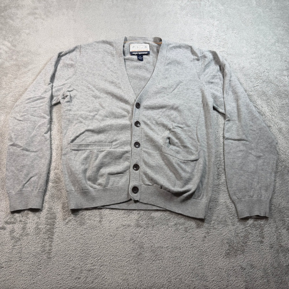 Reyn Spooner Cardigan Sweater Mens Medium Gray Cotton V-Neck Button Front